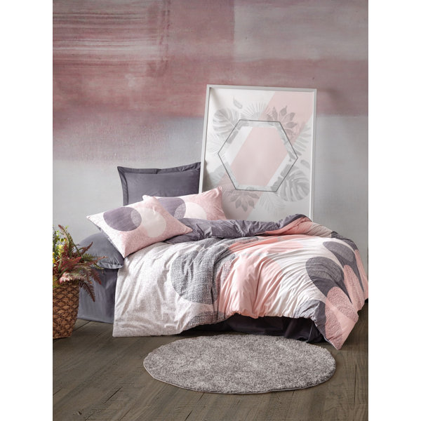 Bless international Everson Gray/Pink/White 100 Cotton 3 Piece Duvet